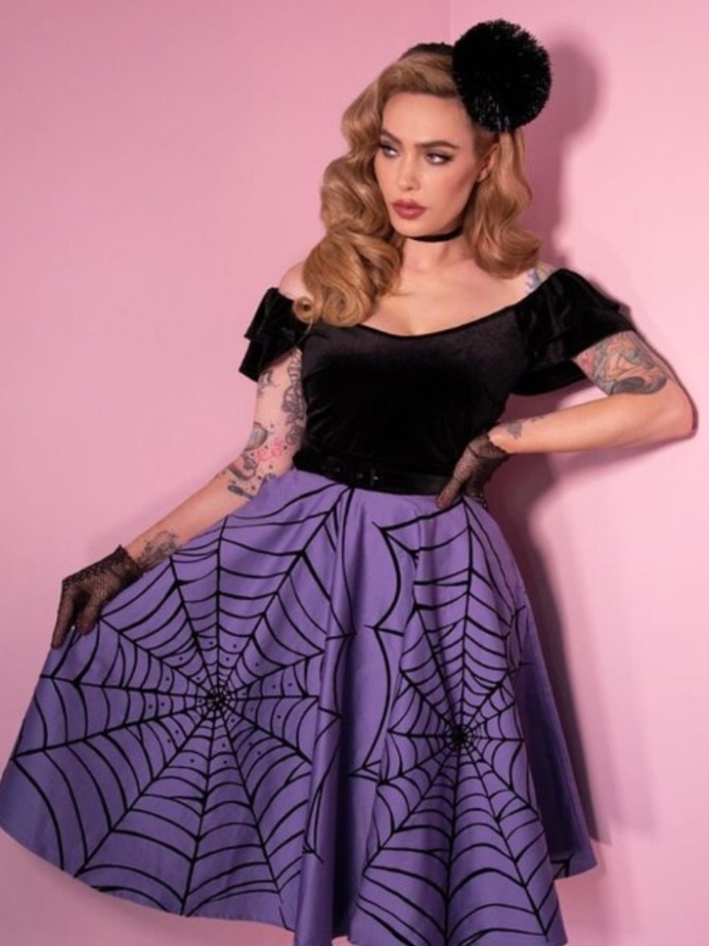 Vixen By Micheline Pitt Periwinkle Spiderweb Skirt 2x VLV Rockabilly Goth